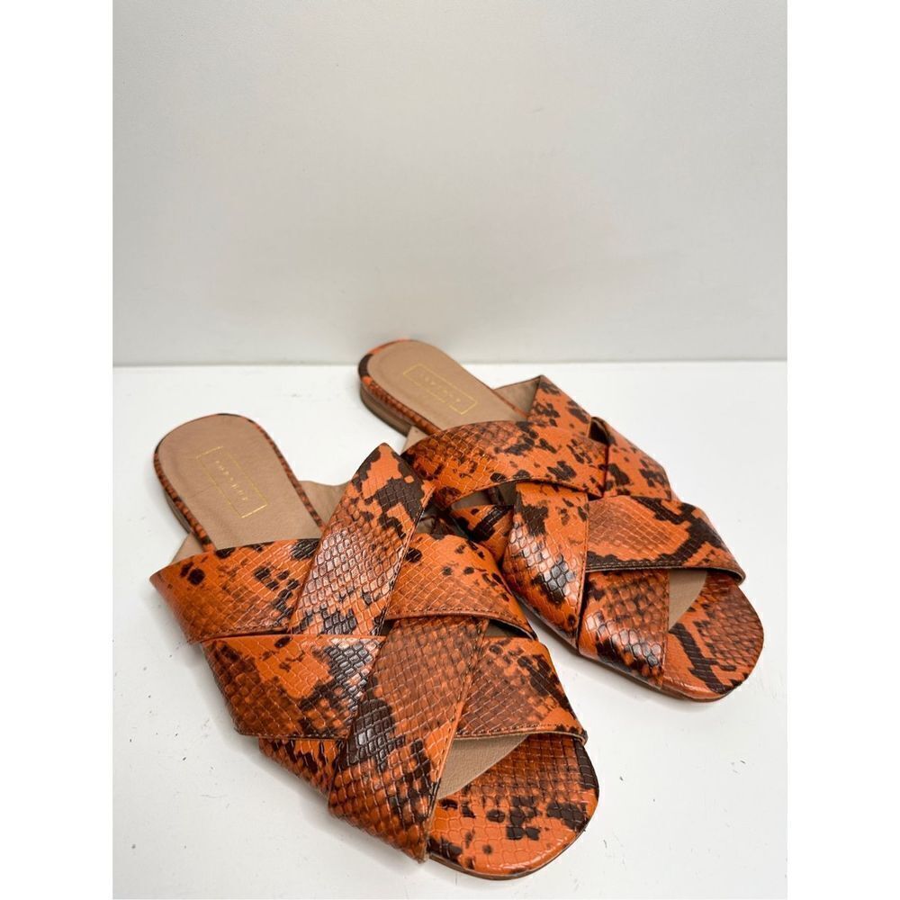 TOPSHOP Sandals Womens Size 7.5 Hop Cross Slide Snake Print‎
